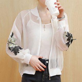 Embroidered Sheer Baseball Jacket