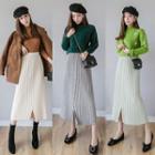 High-waist Pleated Split Hem Knit Maxi Skirt