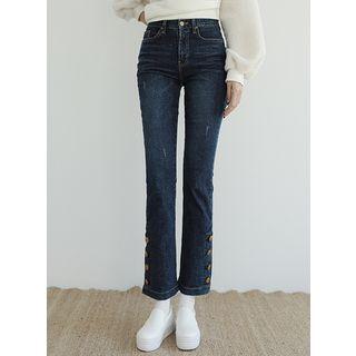 Button-hem Semi Boot-cut Jeans
