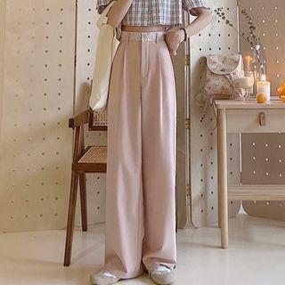 Floral Print Trim Wide Leg Dress Pants