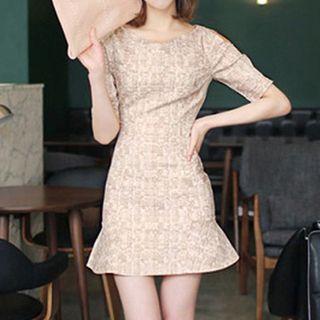 Cutout Shoulder Ruffle Hem Short-sleeve Mini Dress