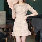 Cutout Shoulder Ruffle Hem Short-sleeve Mini Dress