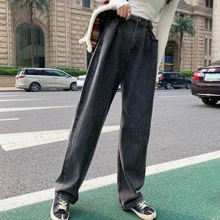 Contrast Trim Long-sleeve T-shirt / Wide-leg Jeans