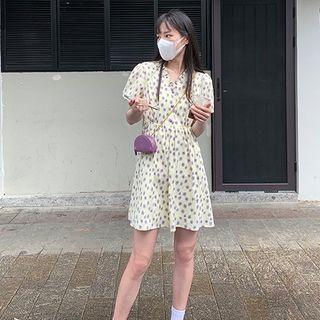 Short-sleeve Flower Print Midi A-line Dress / Mini A-line Dress