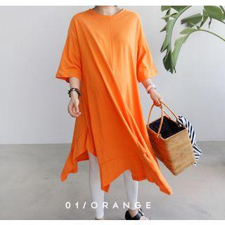 Asymmetric-hem Cotton Midi Pullover Dress