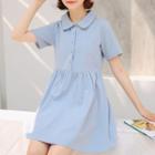 Short-sleeve Lace Collar Buttoned A-line Dress