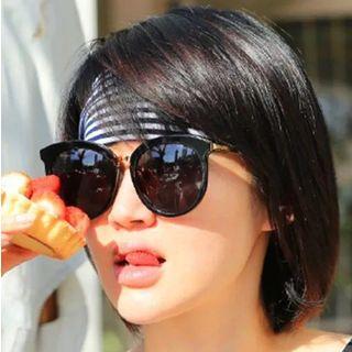 Retro Round Sunglasses Glossy Black - One Size
