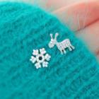925 Sterling Silver Asymmetrical Stud Earring 1 Pair - Earrings - Deer & Snowflake - One Size