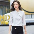 3/4-sleeve Tie Neck Blouse / Dress Pants / Mini Fitted Skirt / Set