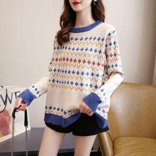Contrast Trim Print Long-sleeve Top
