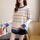 Contrast Trim Print Long-sleeve Top