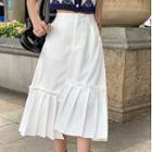High-waist Plain Pleated Trim Midi Skirt