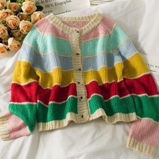 Colorblock Loose Cardigan Almond - One Size