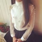 Faux Pearl Accent Chiffon Blouse