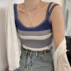 Double-strap Striped Knit Cropped Camisole Top