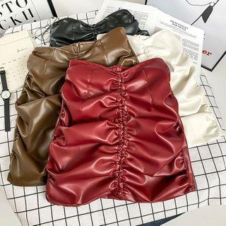 Patent Ruched Mini Skirt