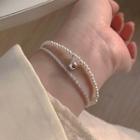 Faux Pearl Layered Alloy Bracelet Sl0789 - White & Silver - One Size