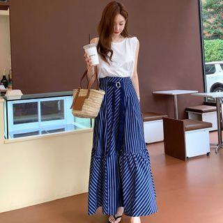 Set: Sleeveless Top / Striped A-line Maxi Skirt
