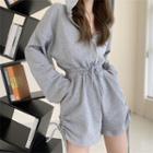 Zip-up Hooded Drawstring Romper