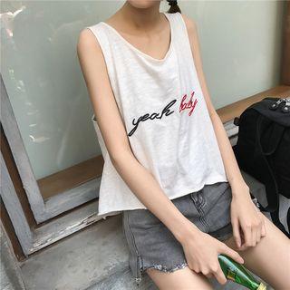 Letter Embroidered Open Back Tank Top
