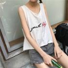 Letter Embroidered Open Back Tank Top