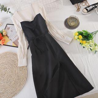 Mock Two-piece Square-neck Long-sleeve Dress
