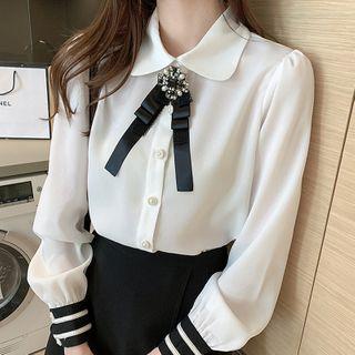 Long-sleeve Embellished Bow Blouse