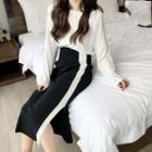 Contrast Trim Midi Knit Skirt Black - One Size