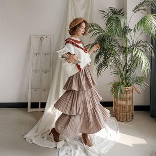 Checked Tiered Long Skirt One Size