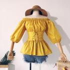 Off-shoulder Elbow-sleeve Tie-waist Top