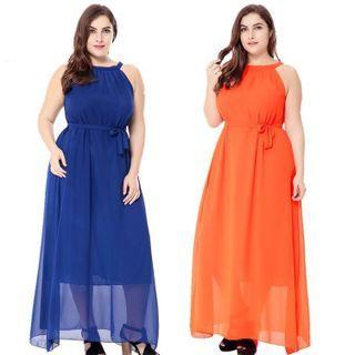 Plus Size Sleeveless Tie-waist Chiffon A-line Dress