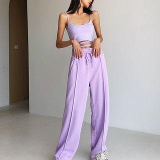 High Waist Plain Striped Pants