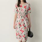 Tie-waist Floral Print Midi Dress