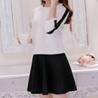 Set: Colour Block Elbow-sleeve Top + Ruffle Skirt