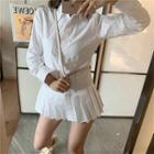 Pleated Mini A-line Shirtdress White - One Size