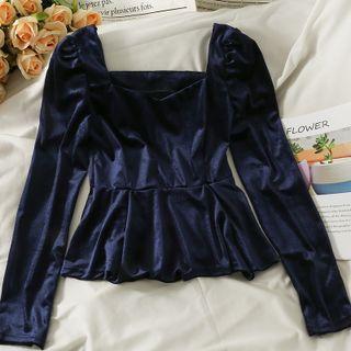 Square-neck Velvet Crop Blouse