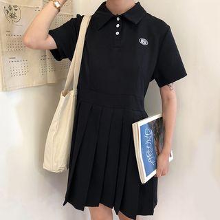 Embroidered Short-sleeve Pleated Polo Dress