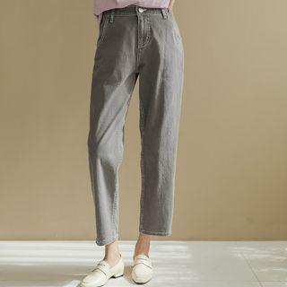 Band-waist Stitched Tapered Pants