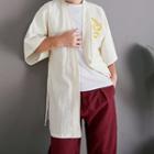 Dragon Embroidered Open Front Jacket White - One Size