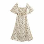 Short-sleeve Floral Cutout Midi A-line Dress