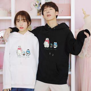 Couple Matching Bear & Penguin Print Hoodie