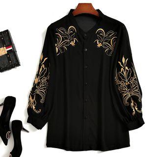 Long-sleeve Embroidered Chiffon Shirt