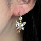 Butterfly Faux Pearl Rhinestone Alloy Dangle Earring 2598a - 1 Pair - Ear Studs - Gold - One Size