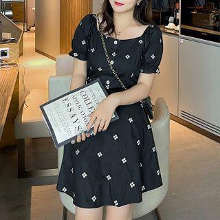 Set: Short-sleeve Embroidered Blouse + Mini A-line Skirt