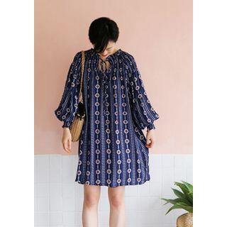 Tie-neck Pattern Loose-fit Dress