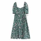 Puff-sleeve Floral Print Cutout Maxi A-line Dress