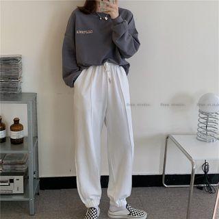 Long-sleeve Printed Sweatshirt / Plain Jogger Sweatpants