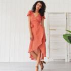 Asymmetric Short-sleeve Floral Print Midi A-line Dress