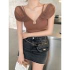 Short-sleeve Mesh Slim-fit Top Coffee - One Size