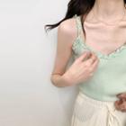 V-neck Plain Ruffle Cropped Tank Top
